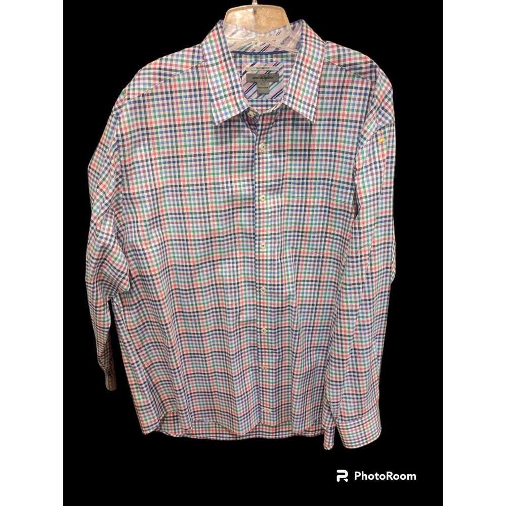 Johnston & Murphy‎ 2XL Multi Color Windowpane Plaid Long Sleeve Flip Cuff